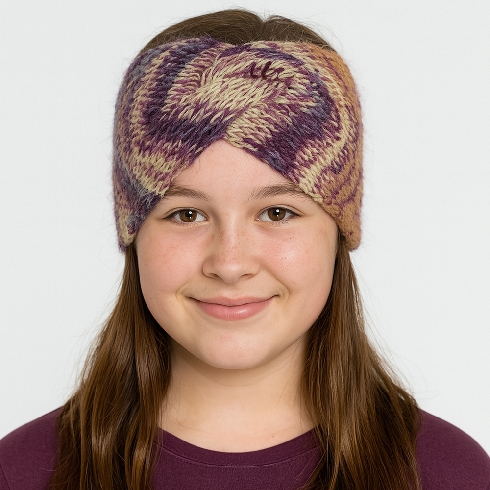 Hand Knit Multi-Coloured Twisted Headband Youth/Sm Adult